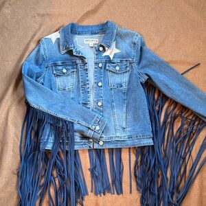 Idyllwind Blue Denim Jacket with Fringe and Stars Epic Long Fringe Stretch Denim